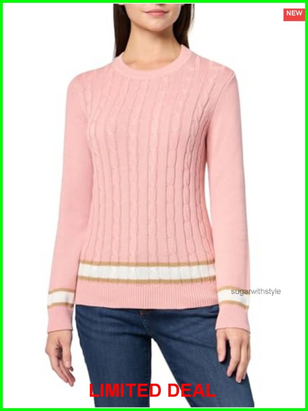 Solid Cable Long Sleeve Tipped Sweater Pullover